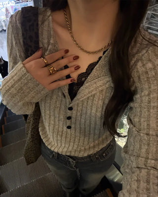 Lace-layered slim-fit knit