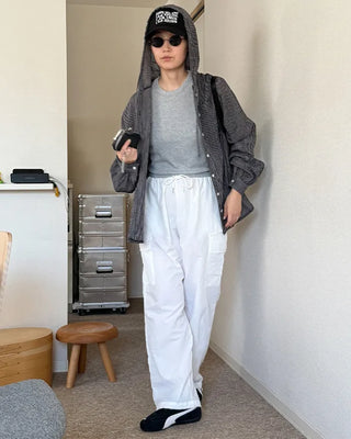 Checked hooded shirt