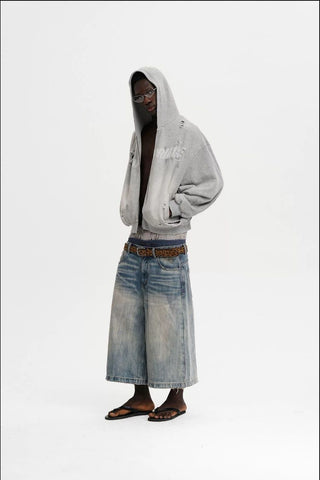 [MASONPRINCE] Washed Slub Denim Cropped Wide Pants