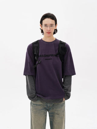 [MASONPRINCE] Distressed Striped Layered Long Sleeve Top