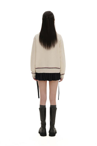 [Moromoro2] Rabbit Embroidered Fair Isle Knit  Sweater