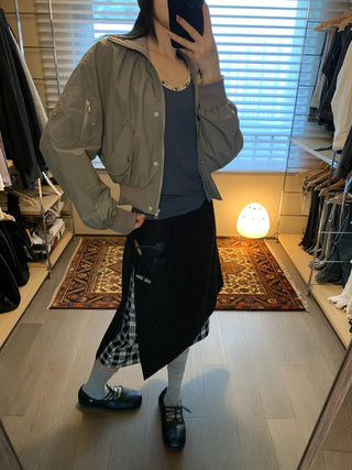 NEVERSEEZ Cropped Ribbed Flight Jacket