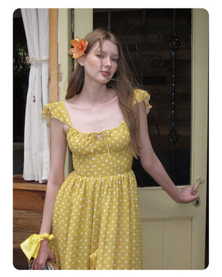 [NECY] Sunshine Dot Ruffle Chiffon Dress