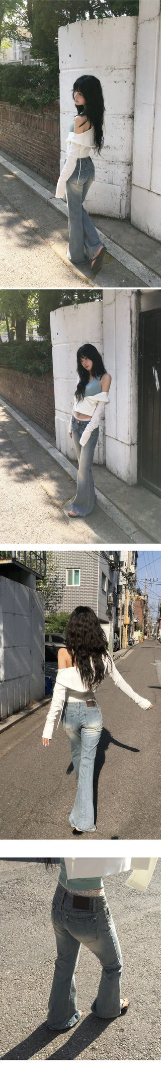 Pink Stitch Low-Rise Flared Pants
