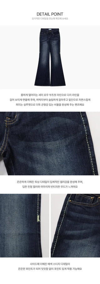 Green Stitch Dark Blue Blue Low Flared Denim Pants