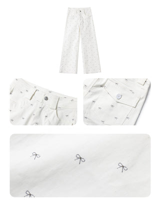 [NECY] Ribbon Allover White Jeans