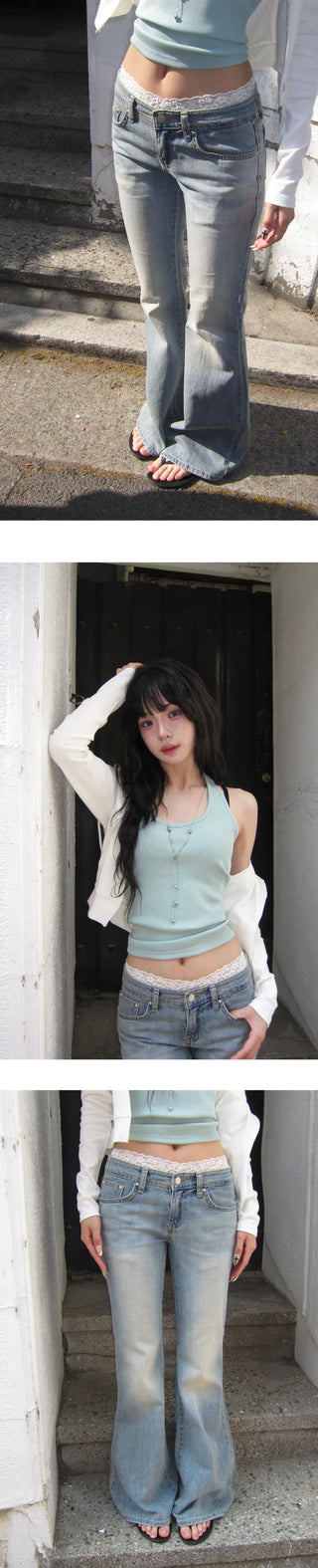 Pink Stitch Low-Rise Flared Pants