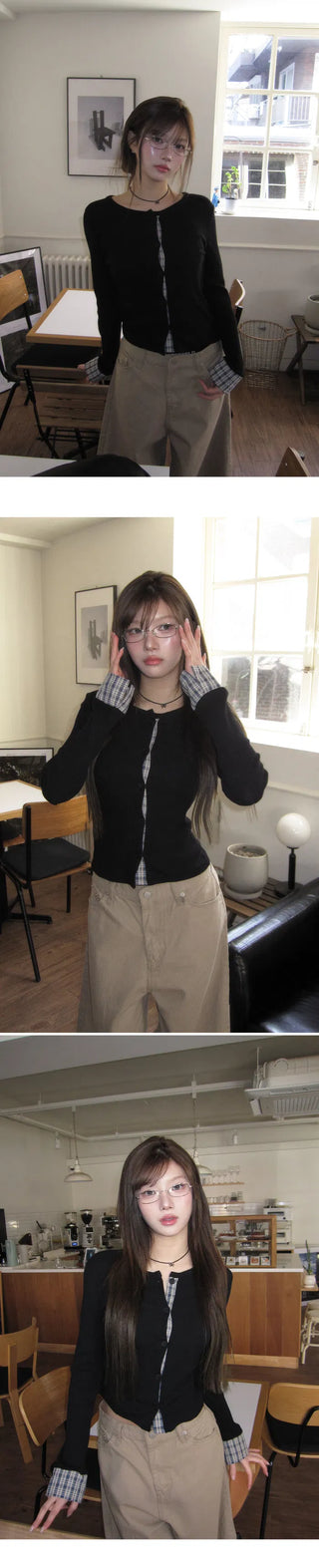 Ripple Check Color Block Round Slim Fit Cardigan - 2 Colors