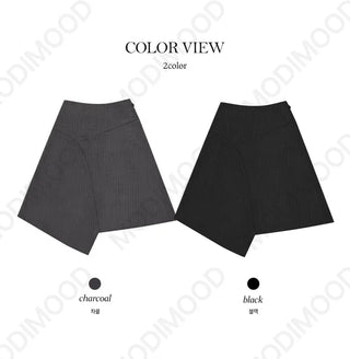 Unbalanced Striped Back Banding Midi Skirt - 2 Colors