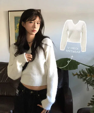 Fossil V-Neck Wool Crop Knitwear - 6 colors