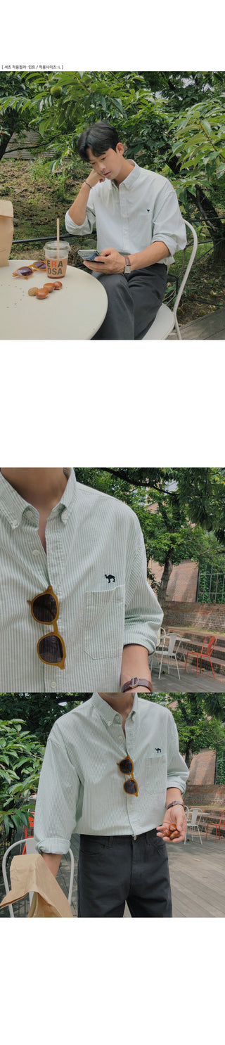 Camel Embroidered Striped Oxford Shirt