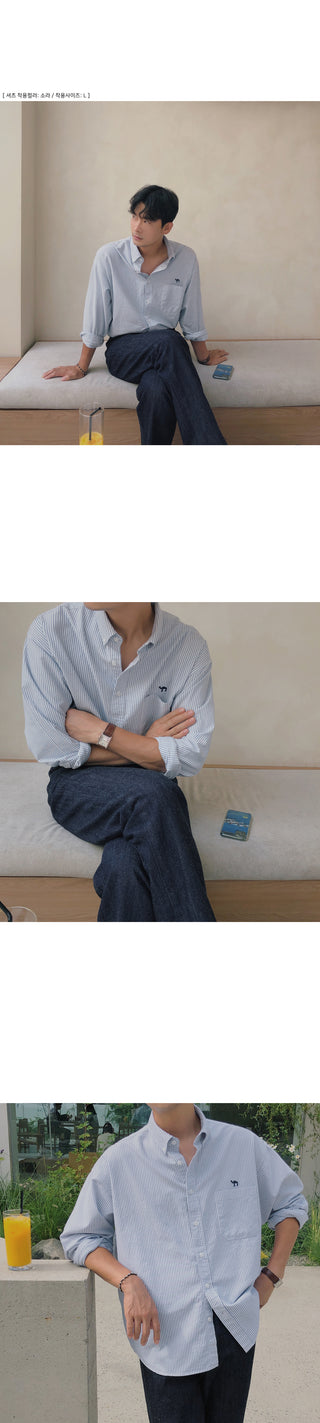Camel Embroidered Striped Oxford Shirt
