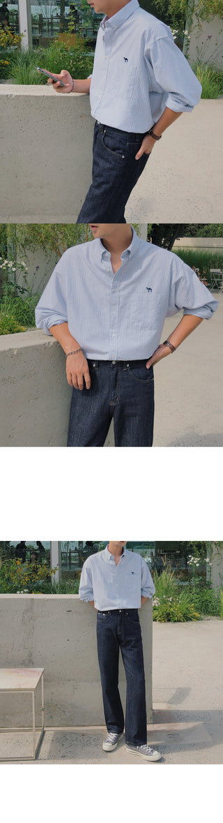 Camel Embroidered Striped Oxford Shirt