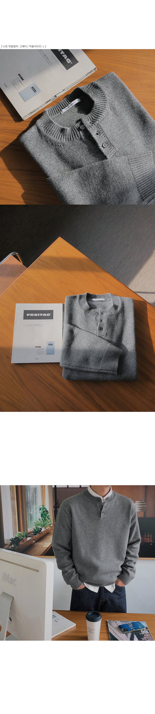 Relaxed Lambswool Henley Neck Knit