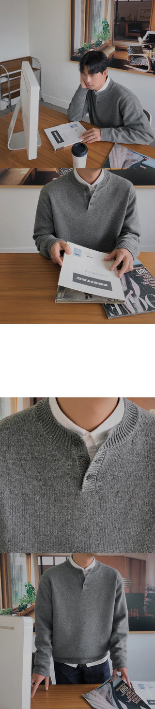 Relaxed Lambswool Henley Neck Knit