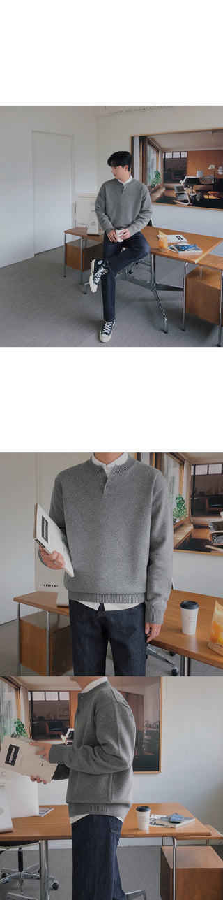 Relaxed Lambswool Henley Neck Knit