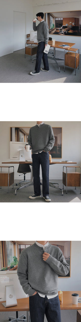 Relaxed Lambswool Henley Neck Knit