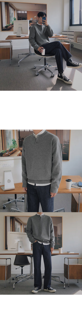 Relaxed Lambswool Henley Neck Knit