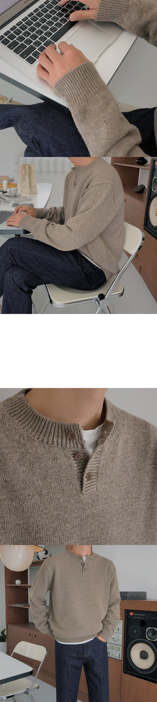 Relaxed Lambswool Henley Neck Knit