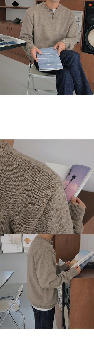 Relaxed Lambswool Henley Neck Knit