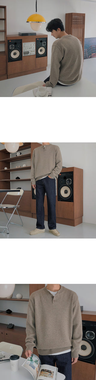 Relaxed Lambswool Henley Neck Knit