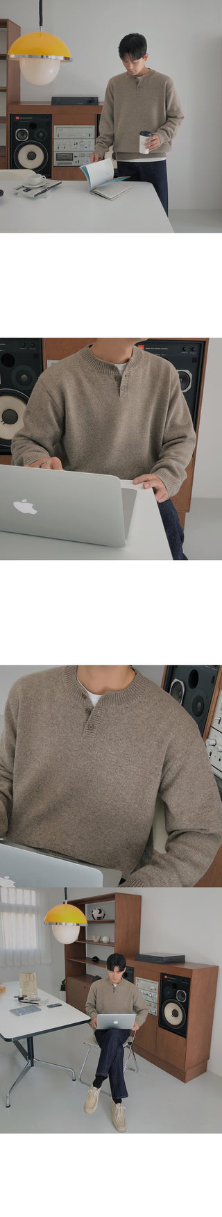 Relaxed Lambswool Henley Neck Knit
