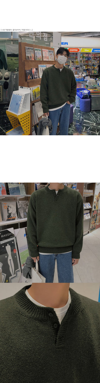Relaxed Lambswool Henley Neck Knit