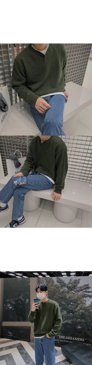 Relaxed Lambswool Henley Neck Knit