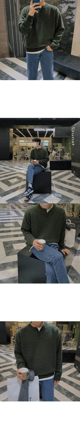 Relaxed Lambswool Henley Neck Knit