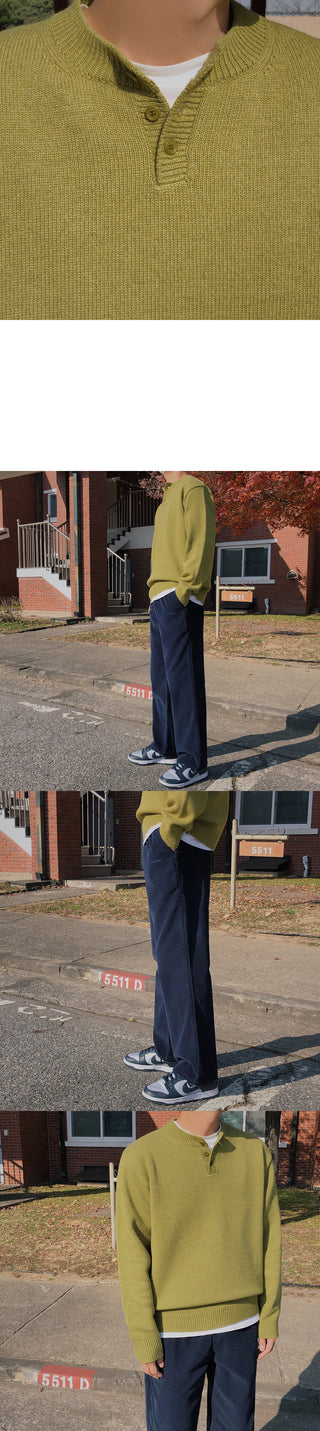 Relaxed Lambswool Henley Neck Knit