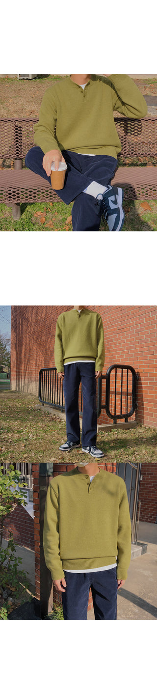 Relaxed Lambswool Henley Neck Knit