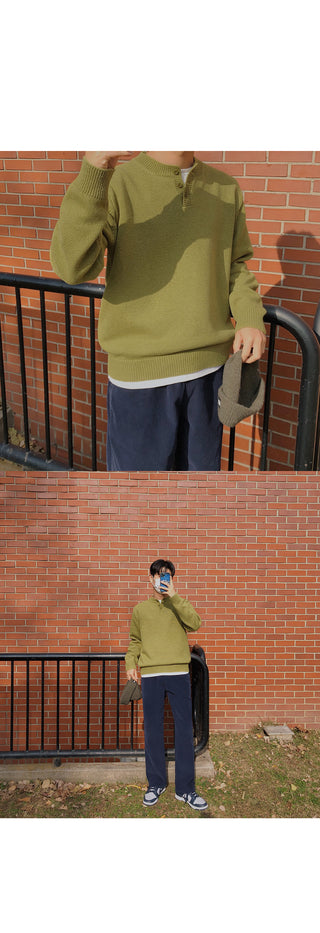 Relaxed Lambswool Henley Neck Knit