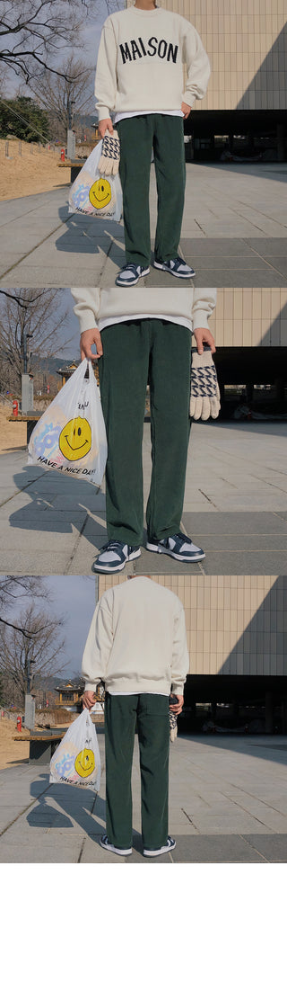 Natural Corduroy Elastic Waist Pants