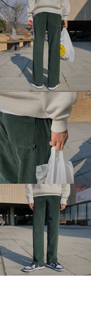 Natural Corduroy Elastic Waist Pants
