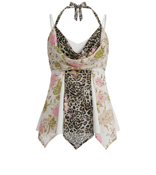 [NECY] Floral Leopard Layer Halter Camisole Top