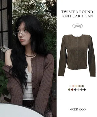 Fur Twisted Round Knitwear Cardigan