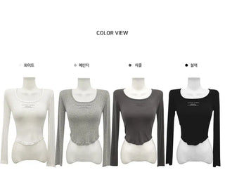 Lettering long-sleeved unisex round neck T-shirt - 4 colors