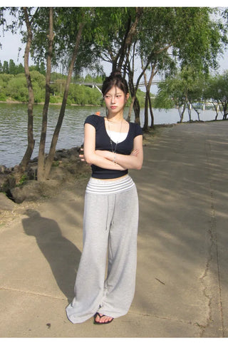 Flared vs. Wide Wrinkle-free Summer Folding Striped Training Pants - 2 colors (Delayed delivery)