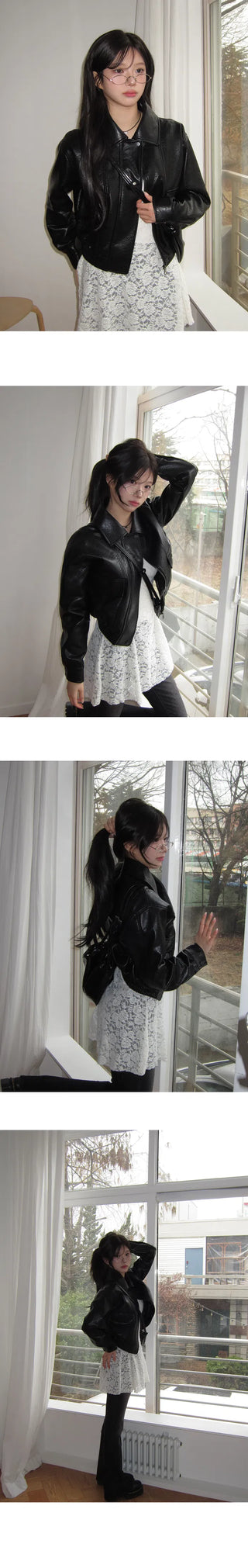 Sarah Half-Fit Crop Leather Jacket - 2 Colors