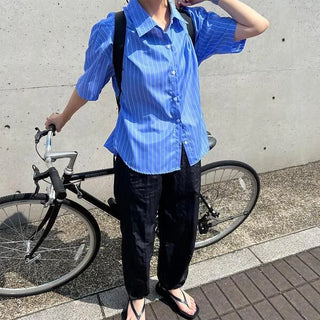 Half-sleeve striped shirt