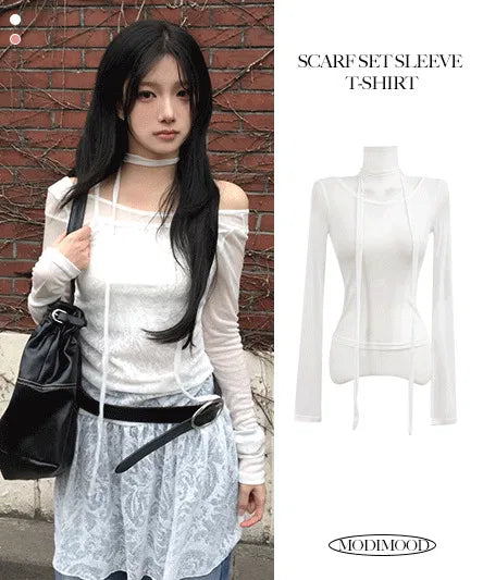Pipi Scarf Set Uniqlo Long Sleeve See-Through T-Shirt - 2 Colors