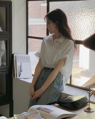 (7 colors) Double-stitched washed shirt