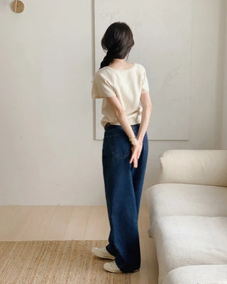 Real wide-leg denim pants