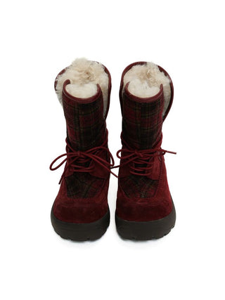 [Moromoro2] Plaid Fur-Lined Platform Snow  Boots