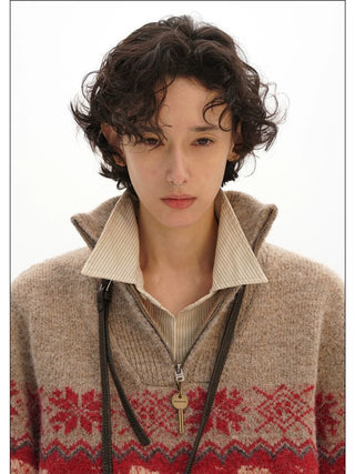 MASONPRINCE Fair Isle High-Neck Half-Zip Sweater