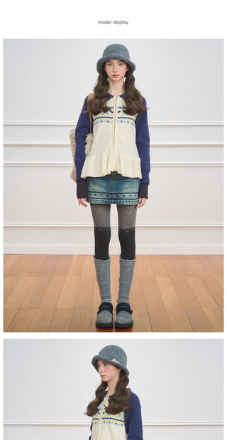 [NECY] Fair Isle Denim Mini Skirt
