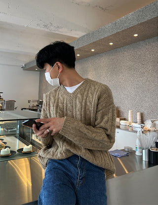 Airwool Cable Knit V-Neck Knit (3 colors)