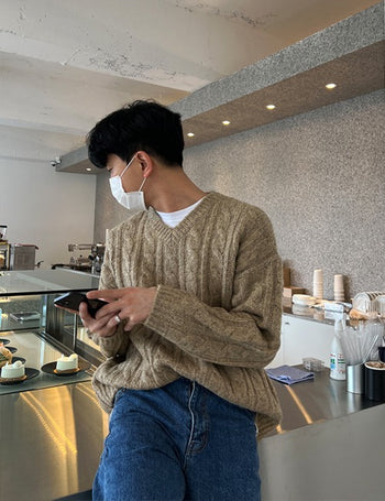 Airwool Cable Knit V-Neck Knit (3 colors)