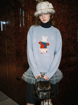 [Moromoro2] Bunny Snowflake Pearl Beaded  Sweater