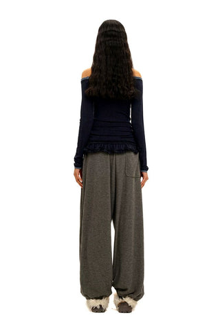 [Moromoro2] Off-Shoulder Ruffle Hem Long Sleeve  Top